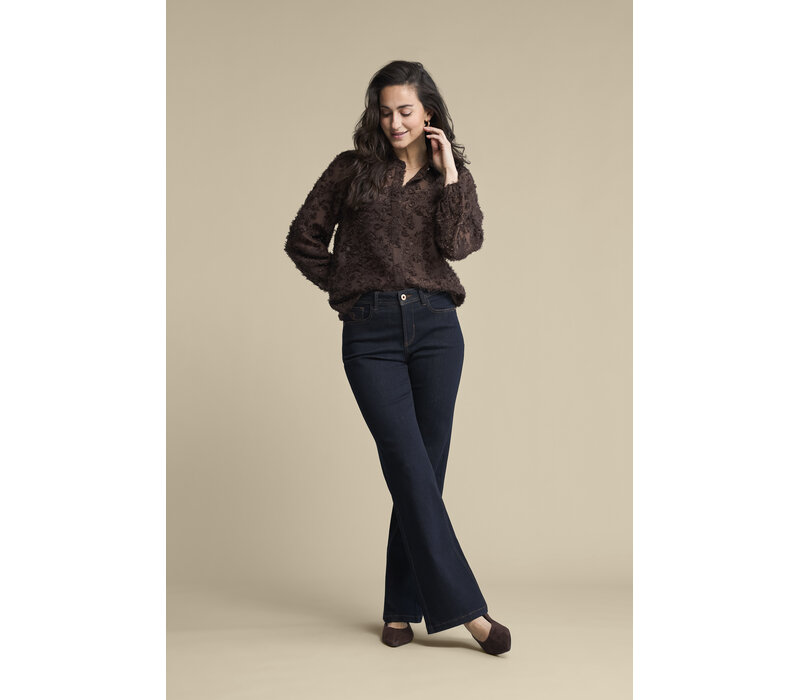 Red Button Blouse Fringes Brown