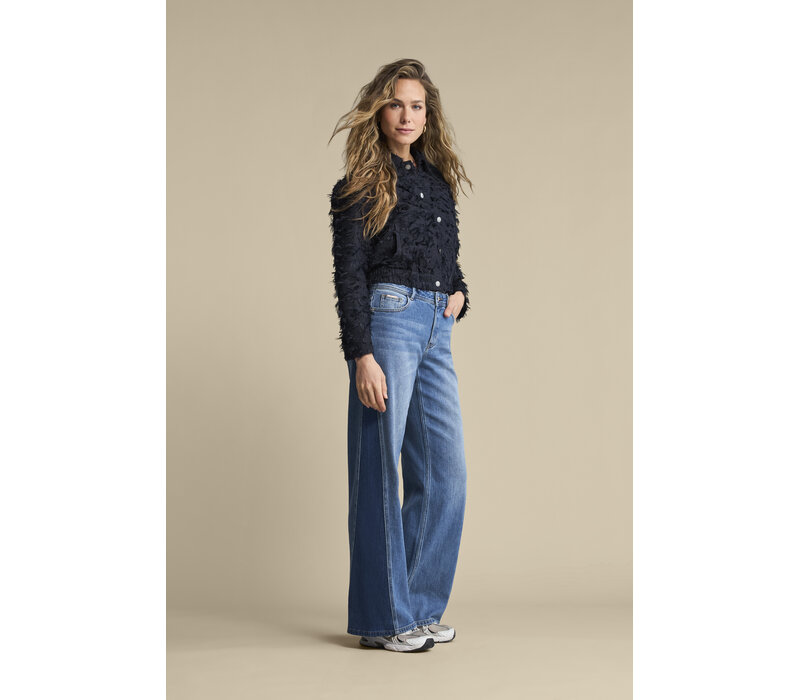 Red Button Bomber Fringes Navy