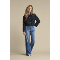 Red Button Bomber Fringes Navy
