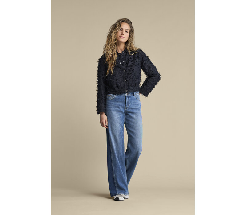 Red Button Bomber Fringes Navy