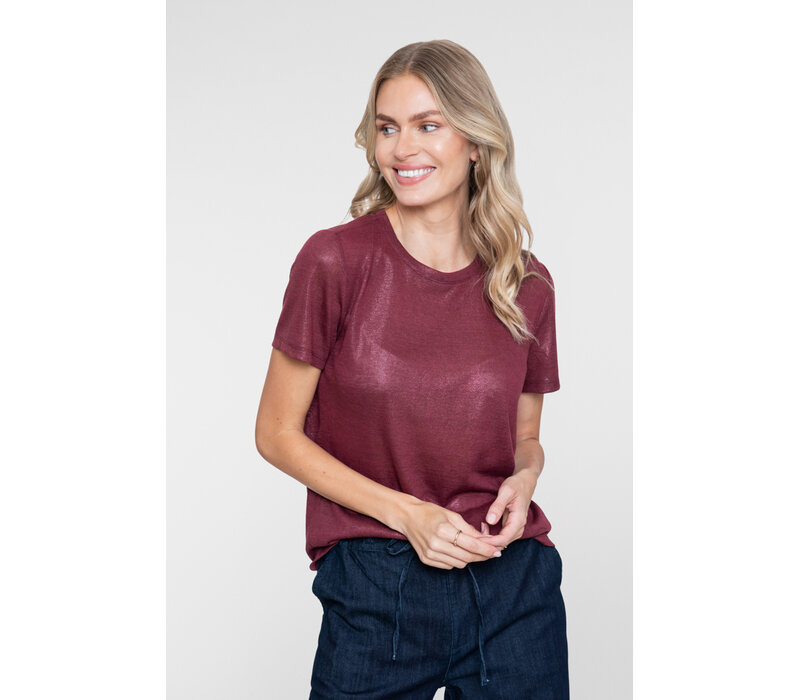 Geisha T-Shirt Round Neck Foil Burgundy