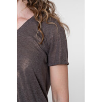 Geisha Top Jersey V Neck with Foil Dark Brown
