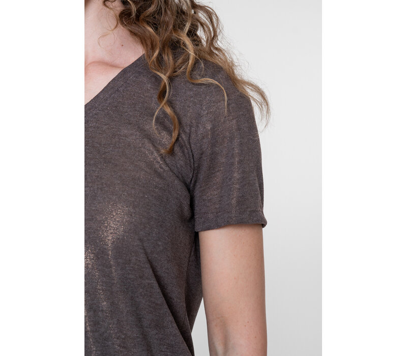 Geisha Top Jersey V Neck with Foil Dark Brown