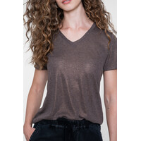 Geisha Top Jersey V Neck with Foil Dark Brown