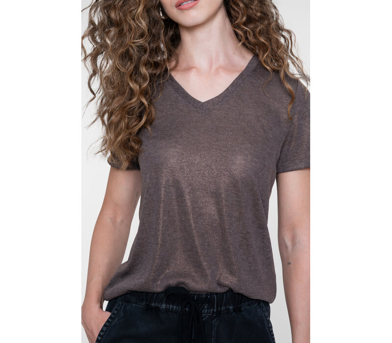 Geisha Top Jersey V Neck with Foil Dark Brown