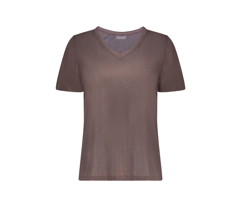Geisha Top Jersey V Neck with Foil Dark Brown