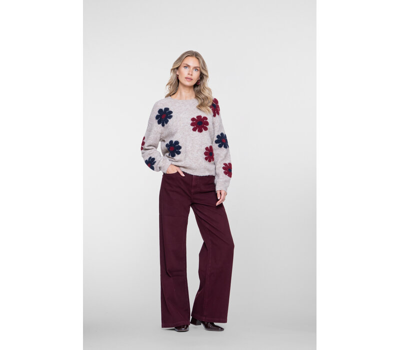 Geisha Pullover Flowers Sand Burgundy Navy