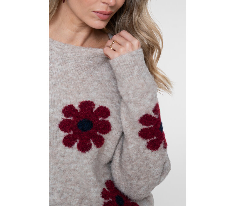 Geisha Pullover Flowers Sand Burgundy Navy
