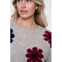 Geisha Pullover Flowers Sand Burgundy Navy