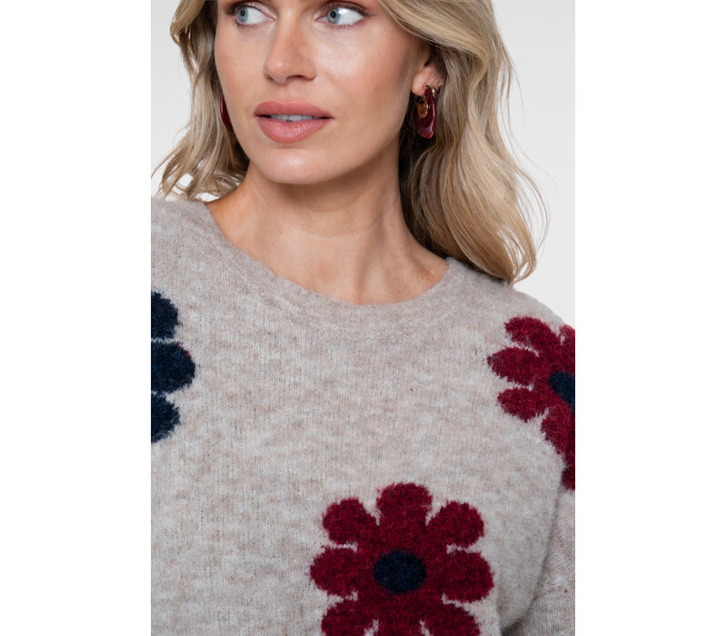 Geisha Pullover Flowers Sand Burgundy Navy
