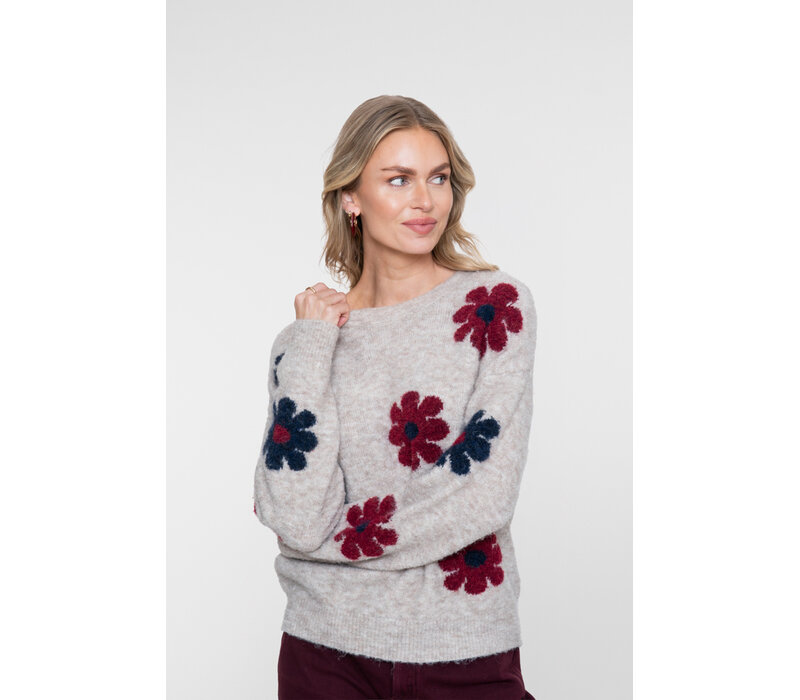 Geisha Pullover Flowers Sand Burgundy Navy