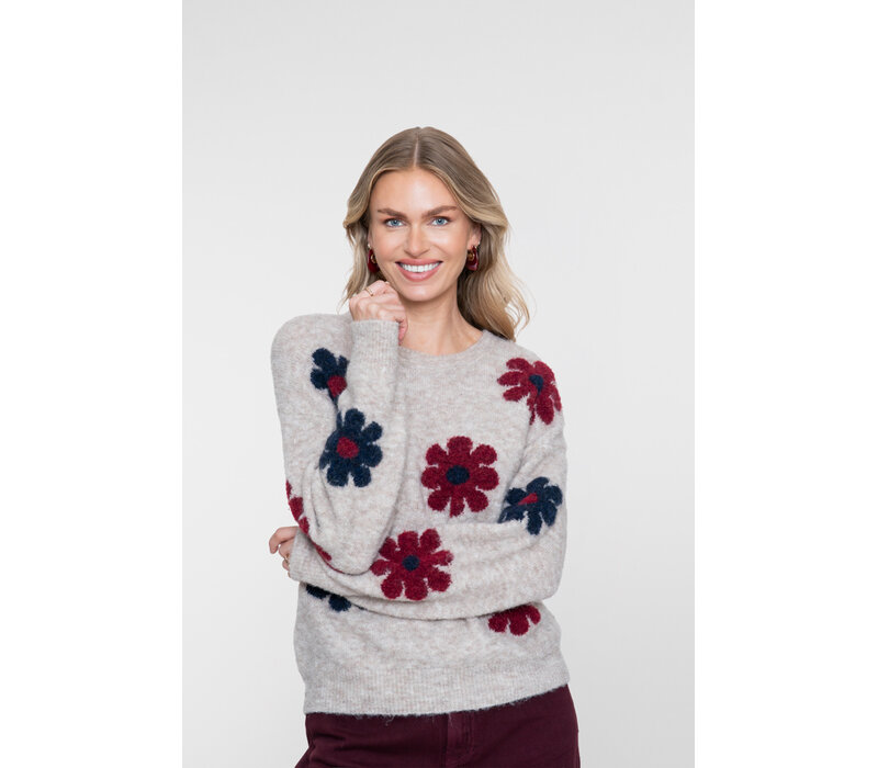 Geisha Pullover Flowers Sand Burgundy Navy