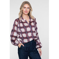 Geisha Blouse Check Lurex Off White Port Blue