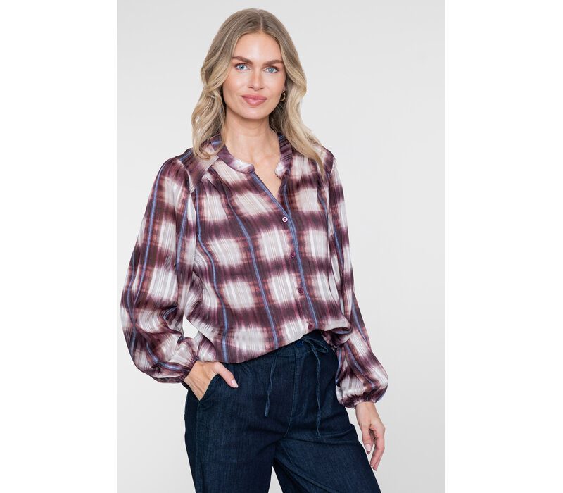 Geisha Blouse Check Lurex Off White Port Blue