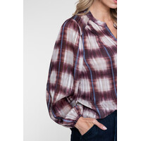 Geisha Blouse Check Lurex Off White Port Blue