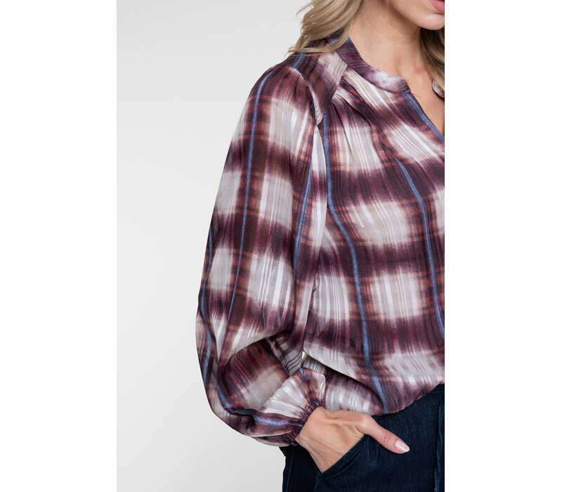 Geisha Blouse Check Lurex Off White Port Blue