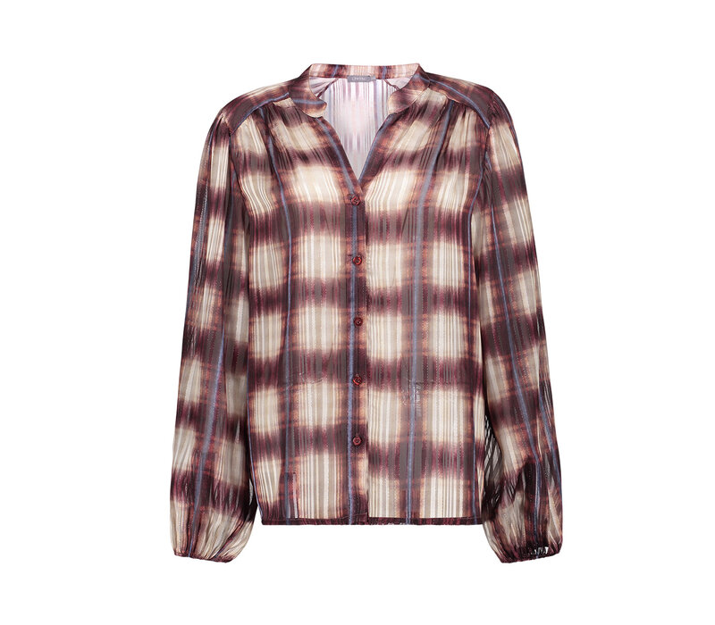 Geisha Blouse Check Lurex Off White Port Blue