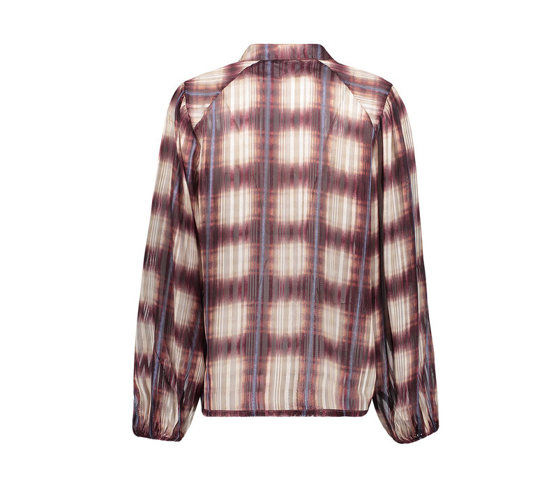 Geisha Blouse Check Lurex Off White Port Blue
