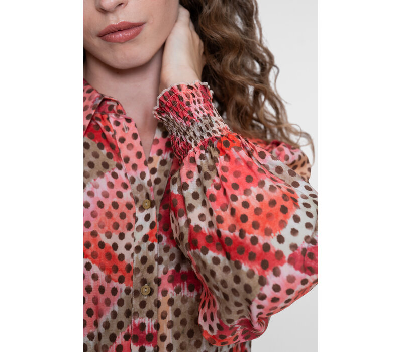 Geisha Blouse Coral Moss Green
