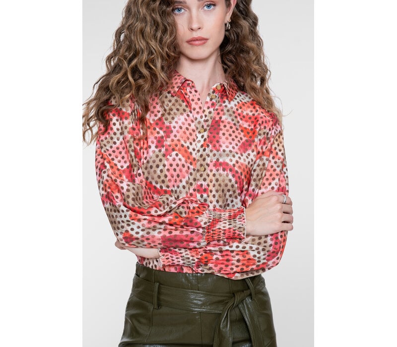 Geisha Blouse Coral Moss Green