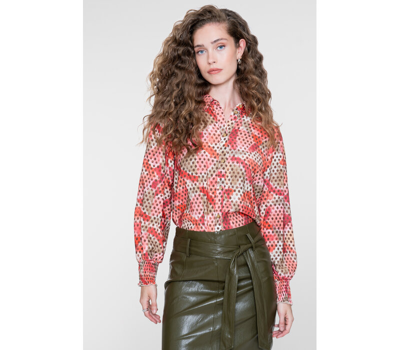 Geisha Blouse Coral Moss Green