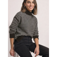 Street One Velvet Sweater Striped Black Coffee