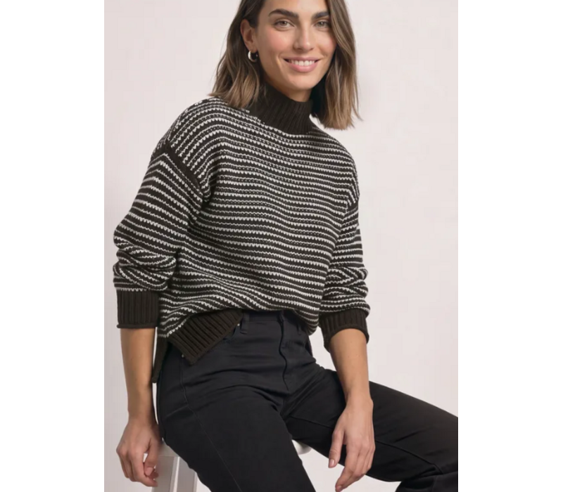 Street One Velvet Sweater Striped Black Coffee