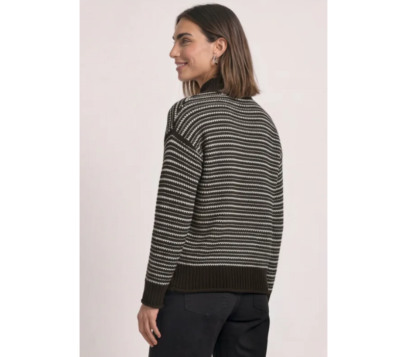 Street One Velvet Sweater Striped Black Coffee