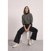 Street One Velvet Sweater Striped Black Coffee