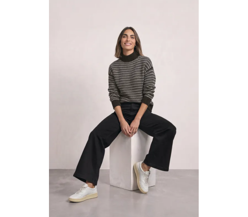 Street One Velvet Sweater Striped Black Coffee