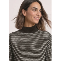 Street One Velvet Sweater Striped Black Coffee
