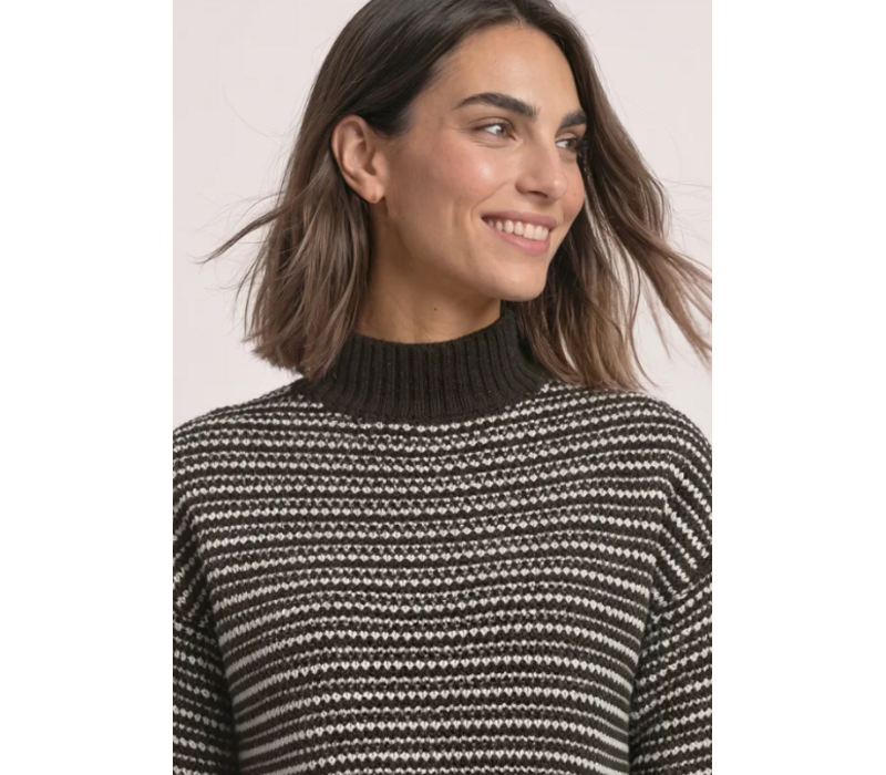 Street One Velvet Sweater Striped Black Coffee