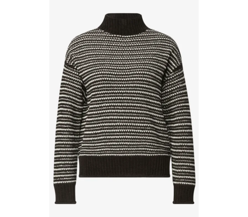 Street One Velvet Sweater Striped Black Coffee