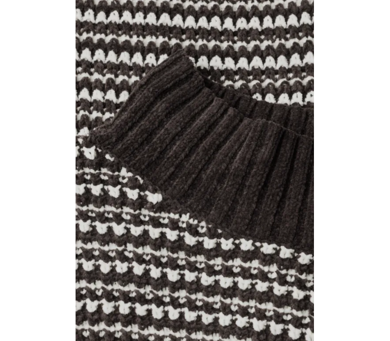 Street One Velvet Sweater Striped Black Coffee