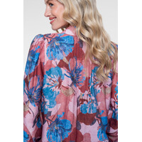 Geisha Blouse with Flowers and Pleats Blue Light Pink Burgundy