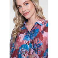 Geisha Blouse with Flowers and Pleats Blue Light Pink Burgundy
