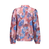 Geisha Blouse with Flowers and Pleats Blue Light Pink Burgundy