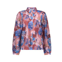 Geisha Blouse with Flowers and Pleats Blue Light Pink Burgundy
