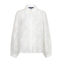 Red Button Blouse Fringes Offwhite