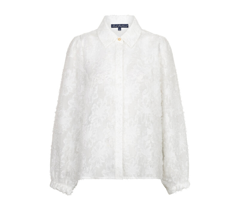 Red Button Blouse Fringes Offwhite