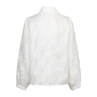 Red Button Blouse Fringes Offwhite