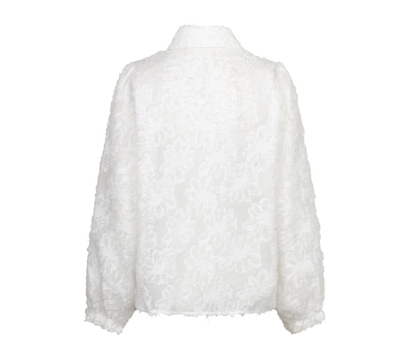 Red Button Blouse Fringes Offwhite