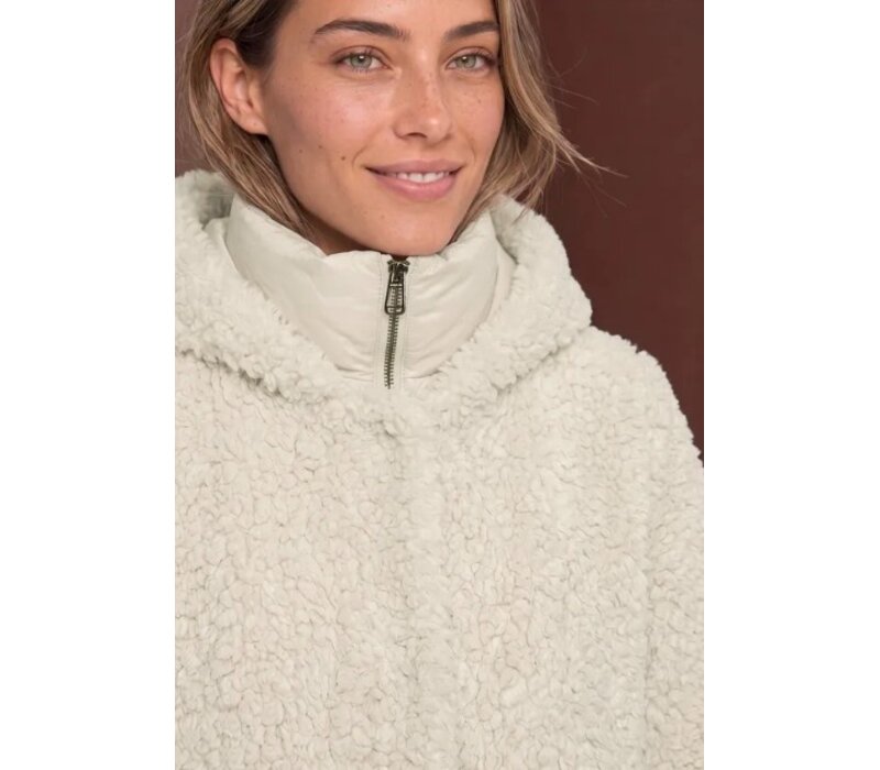 Street One Teddy Coat with Hoody Smooth Stone Sand