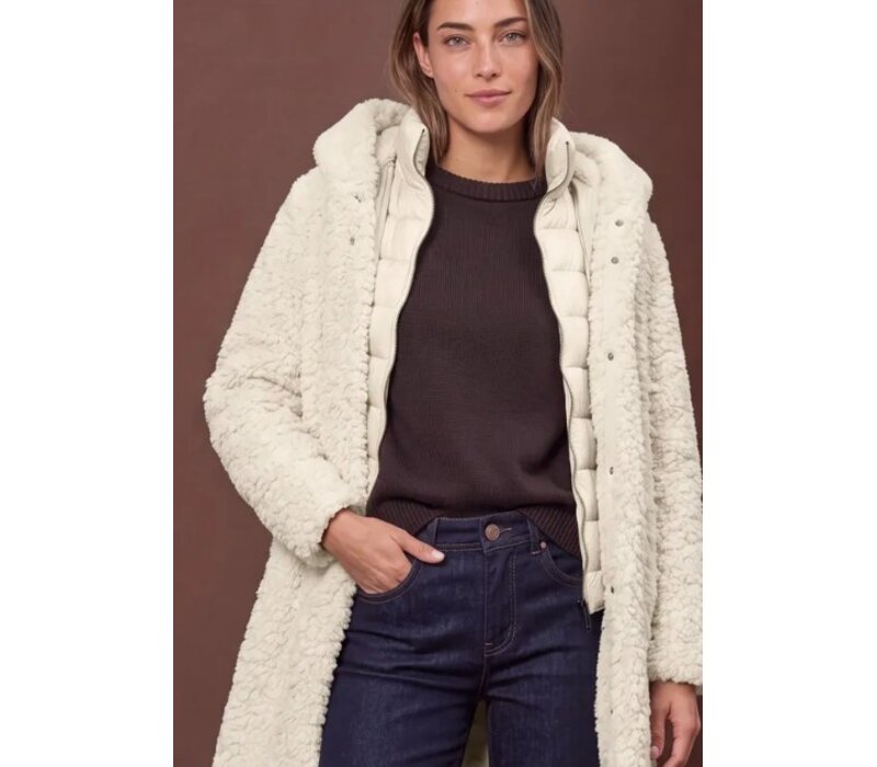 Street One Teddy Coat with Hoody Smooth Stone Sand