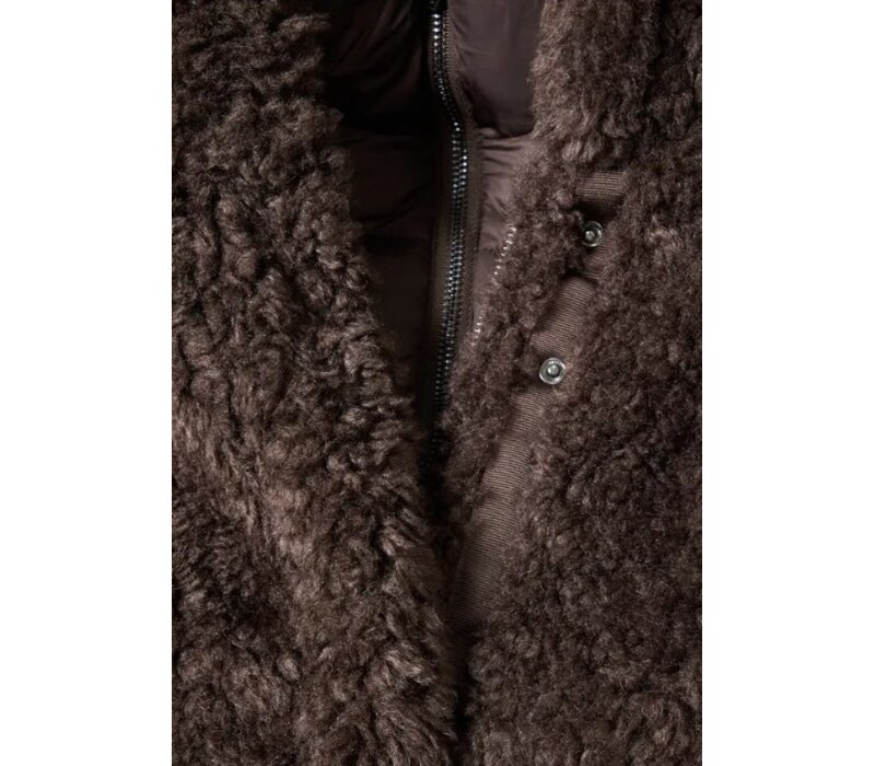 Street One Teddy Coat with Hoody Auburn Brown