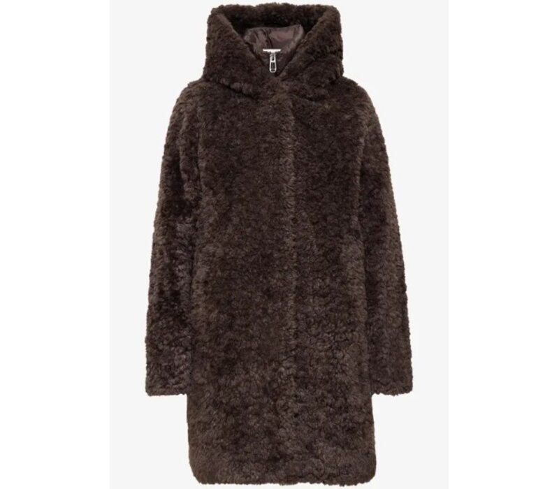 Street One Teddy Coat with Hoody Auburn Brown