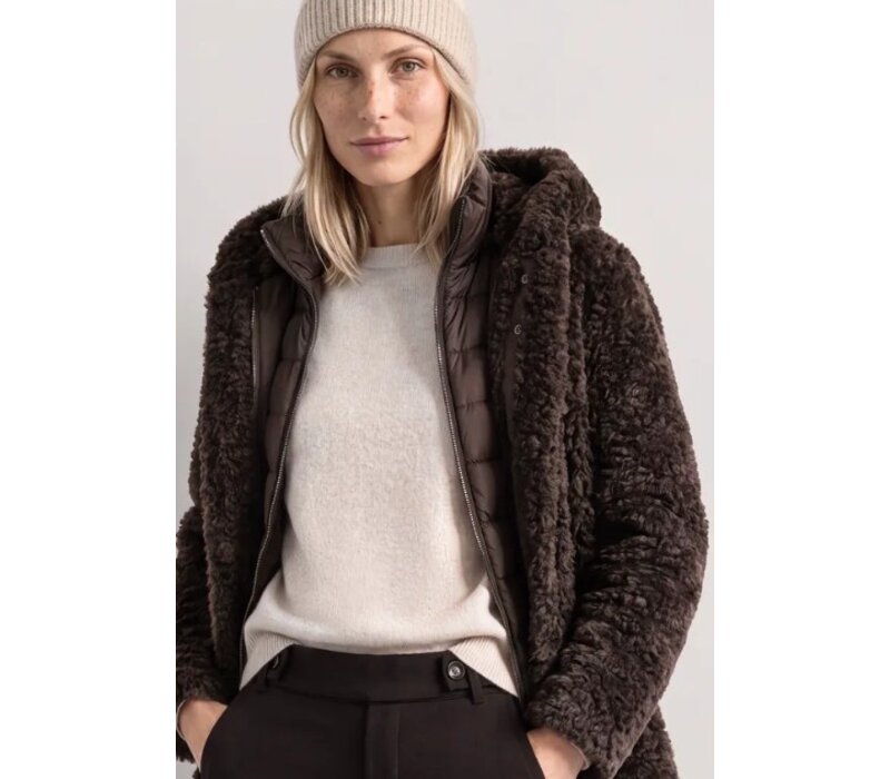 Street One Teddy Coat with Hoody Auburn Brown