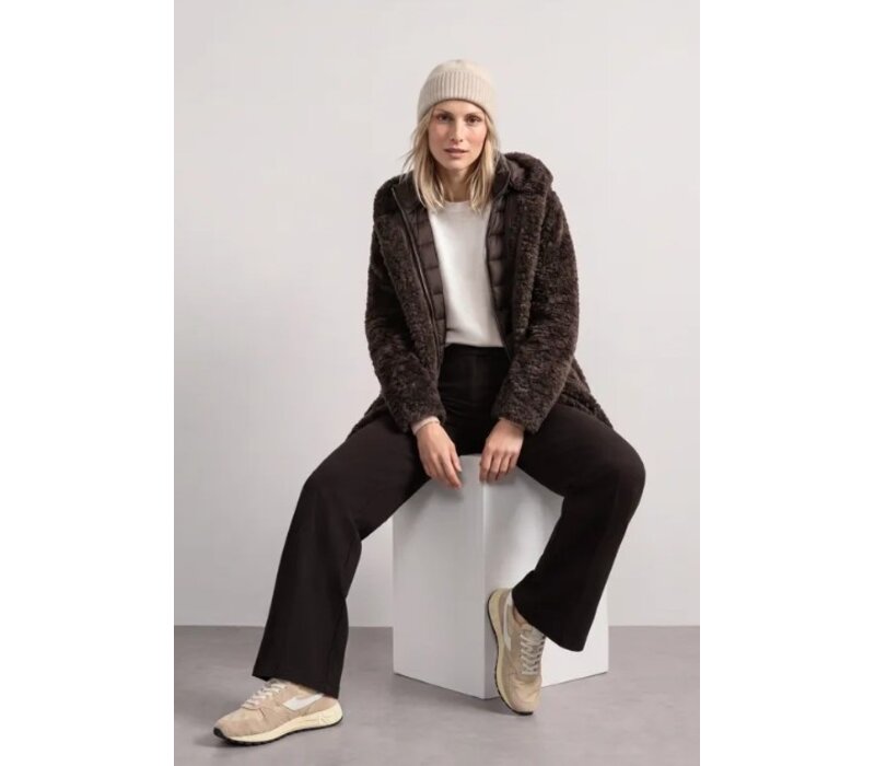 Street One Teddy Coat with Hoody Auburn Brown
