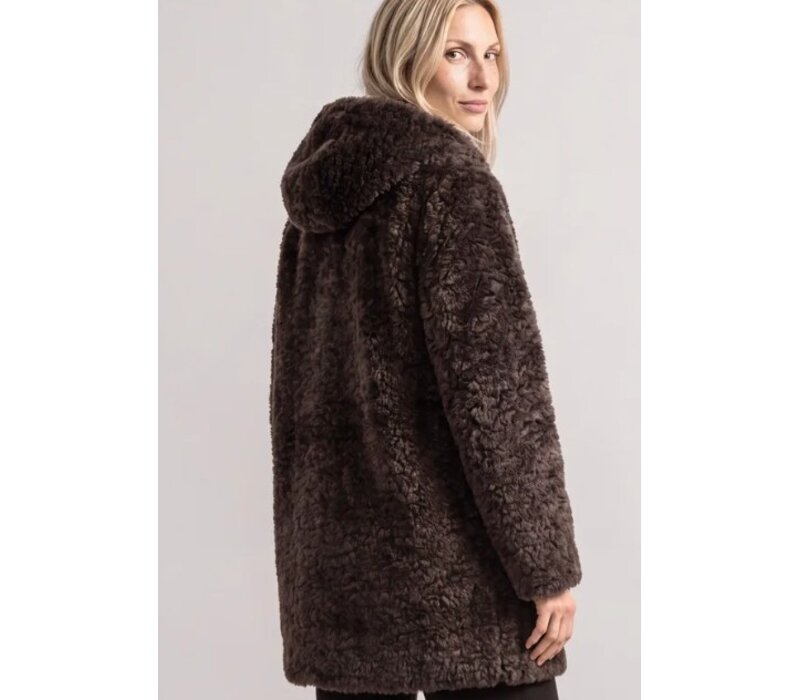 Street One Teddy Coat with Hoody Auburn Brown