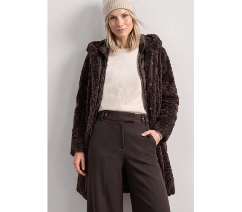 Street One Teddy Coat with Hoody Auburn Brown